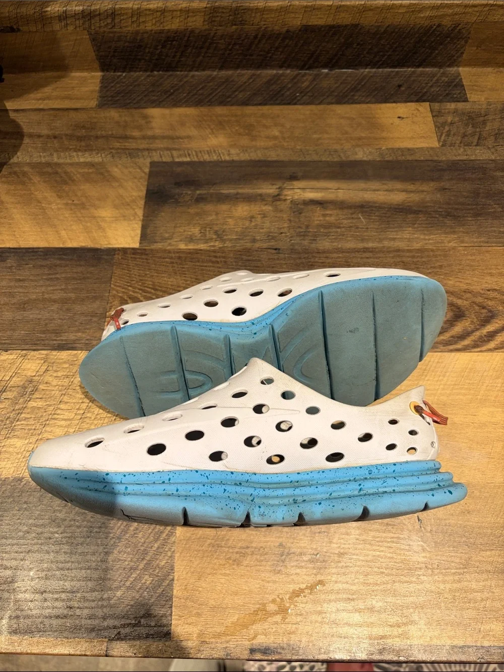 Men's White and Blue Athletic Slip-On Shoes